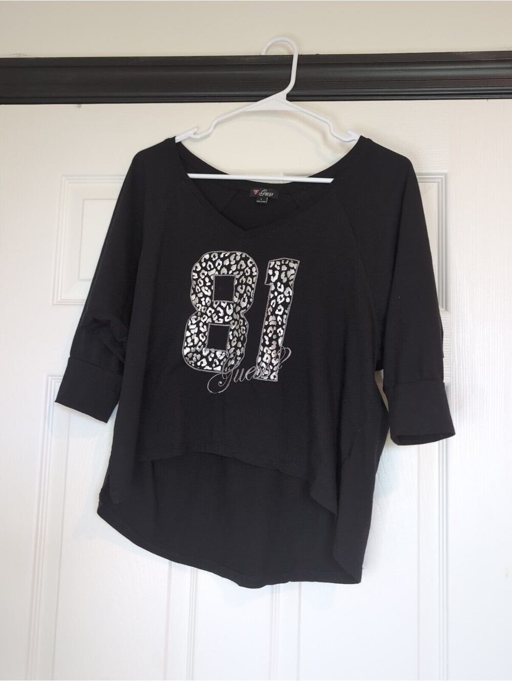 Large guess y2k black and silver leopard print top